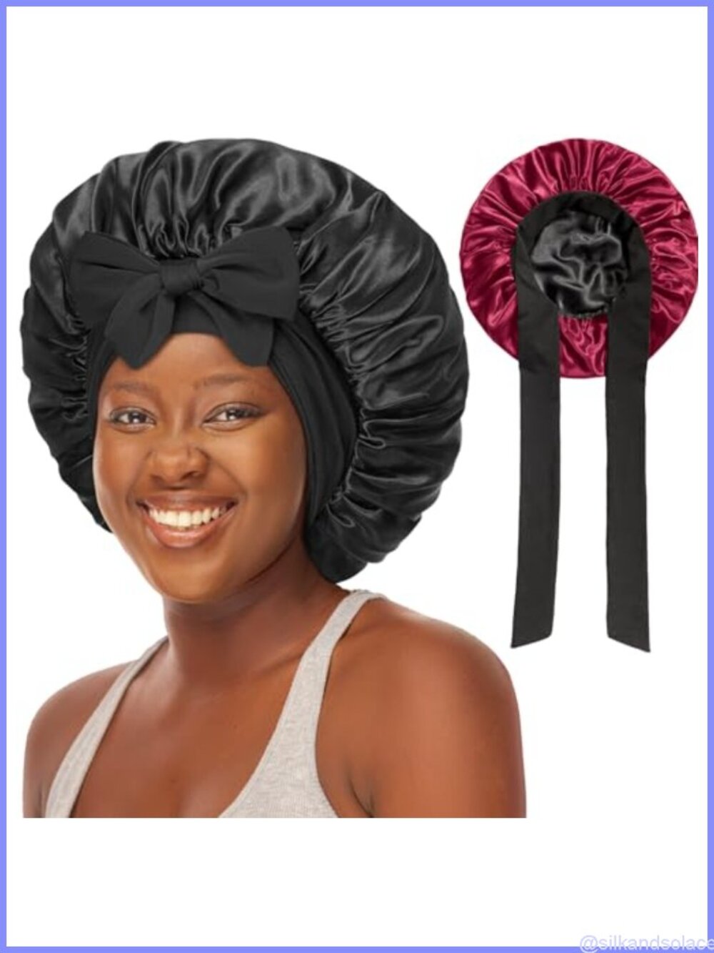 Double-Layer Silky Satin Sleep Bonnet with Tie Adjustable Large Women